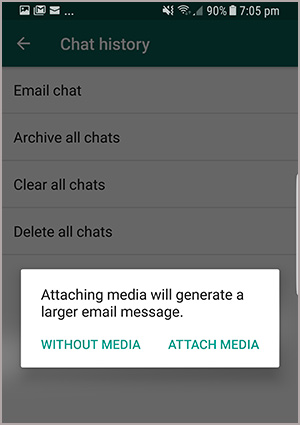 forward WhatsApp chats with or without media