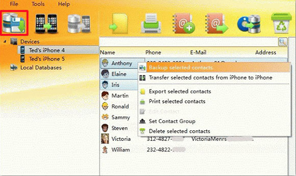 copy selected iphone contacts to mac