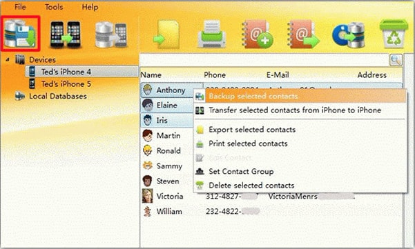 transfer selected iPhone contacts to computer