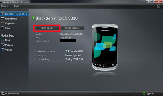 creating backup via blackberry desktop software