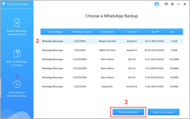 choose whatsapp backup to restore to android or ios