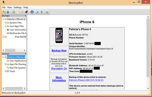 select iPhone from the device list and click backupnow