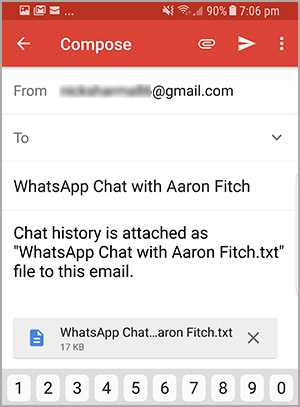enter email ID to email WhatsApp chats
