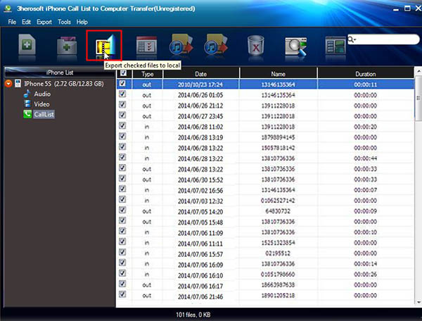 export iphone call list to pc