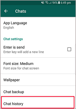 go to WhatsApp chat history option