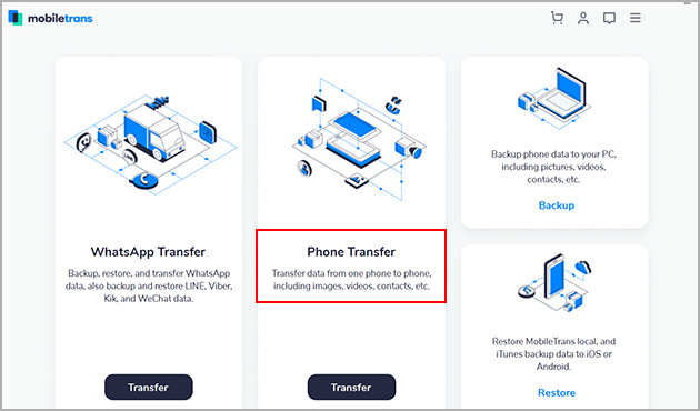start program and select phone to phone transfer