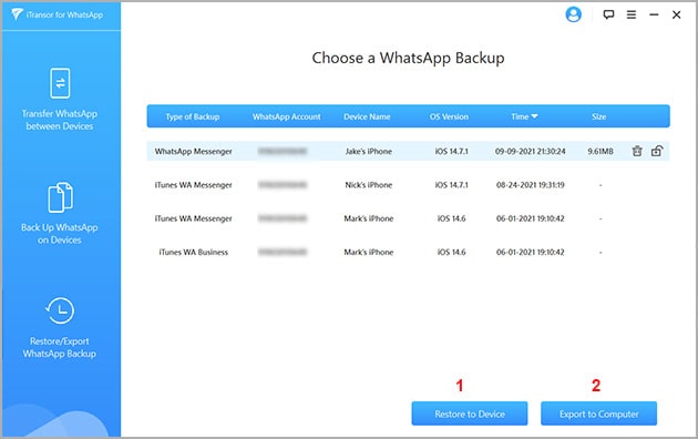 restore whatsapp messages from the backup to iphone