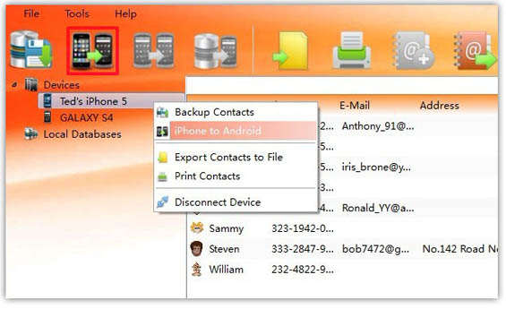 transfer all iPhone Contacts to Android