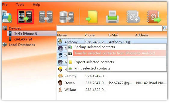 transfer selected iPhone contacts to Android