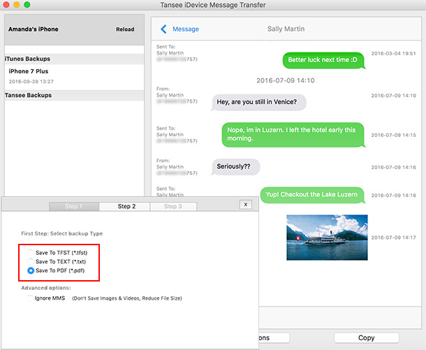 transfer a particular text conversation of your iPhoto mac