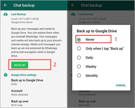 backing up Android WhatsApp chats