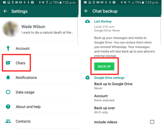 backup whatsapp chat on Android