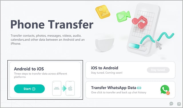 choose android to iphone data transfer option