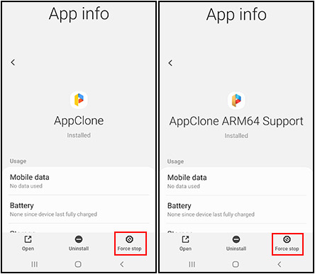 force closing the AppClone app