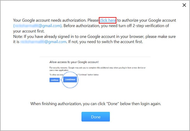 authorize google account