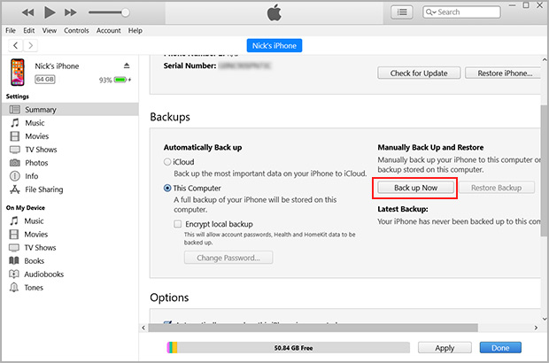 backup iphone using itunes