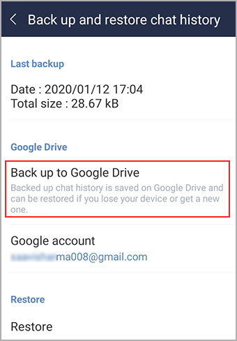 backing up Line chats to google drive on android