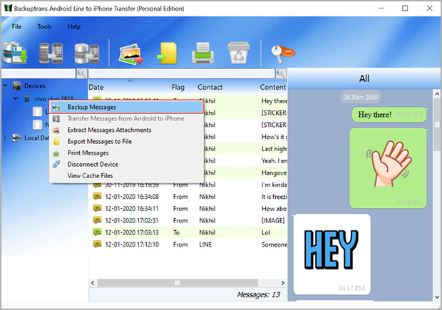backup android Line messages to app's local database