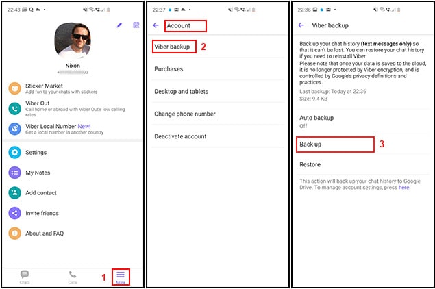 backup android Viber messages to Google Drive