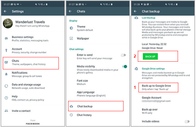 backup WhatsApp chats to Google drive
