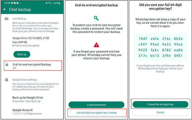 enable end to end encryption and backup whatsapp chats