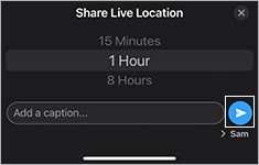 tap send button to start sharing live location on whatsapp