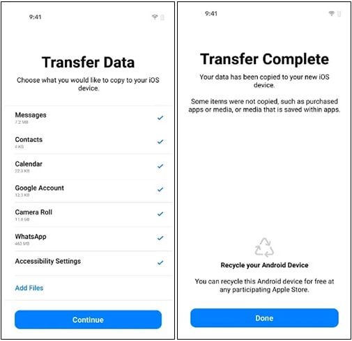data transferred from android to iphone 15