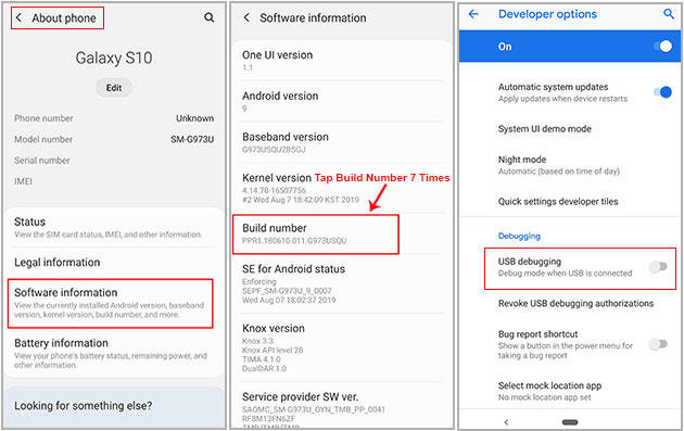 enable developer options and usb debugging on android