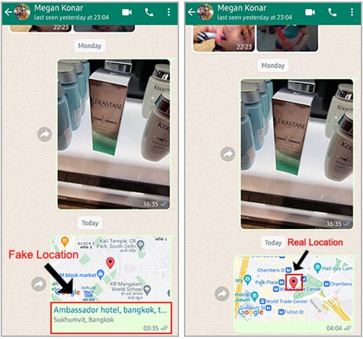 difference between fake and real location on whatsapp