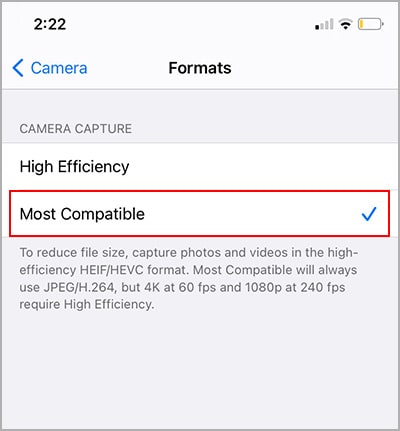 disable heic pictures on iphone