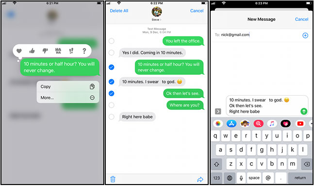 forward iPhone text messages to email and print