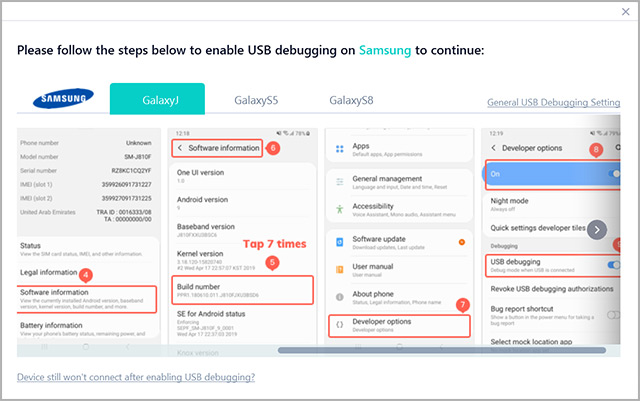 enabling USB Debugging mode on android