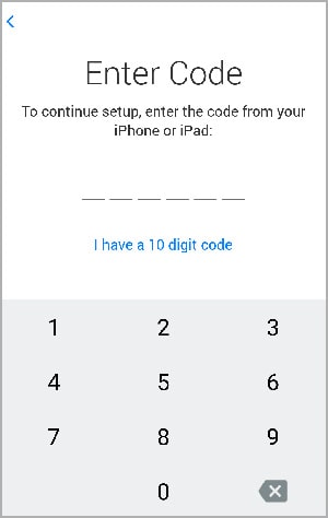 enter the move to ios code generated on iphone