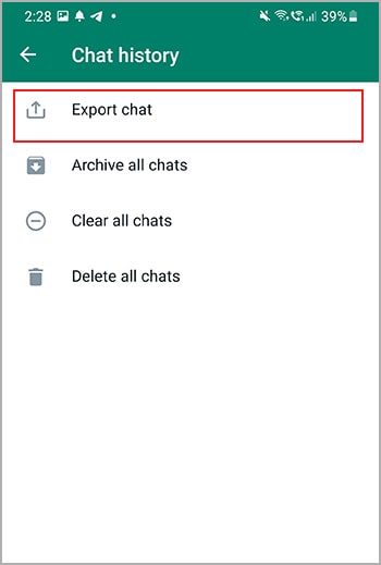 select export whatsapp chat history option