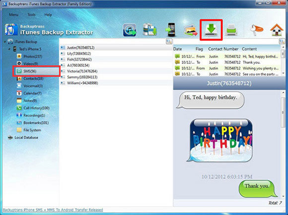 extracting sms from iTunes backup