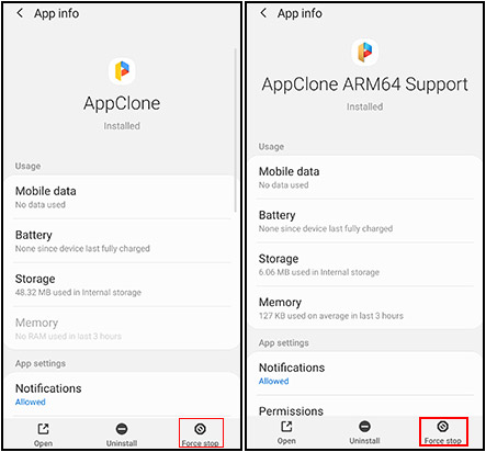 force stop appclone on android