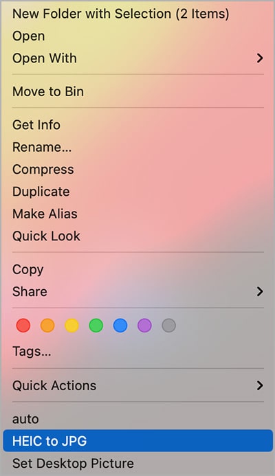 convert heic to jpeg with automator quick action