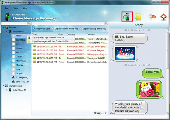 recover iPhone messages of a particular contact