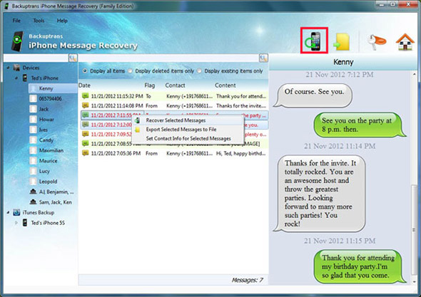 recover selected iPhone messages and mms