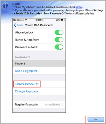 remove passcode from iphone