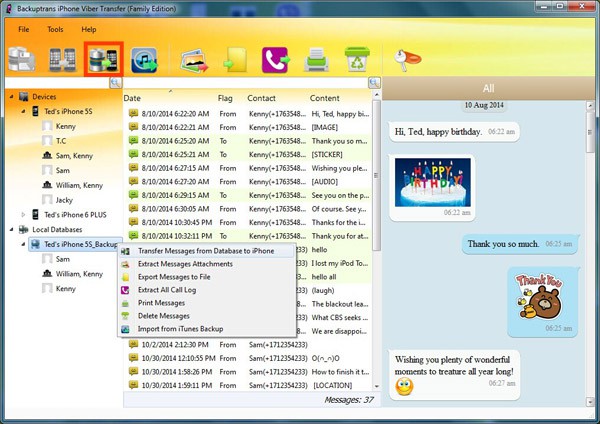 restore viber messages to iPhone from a database file