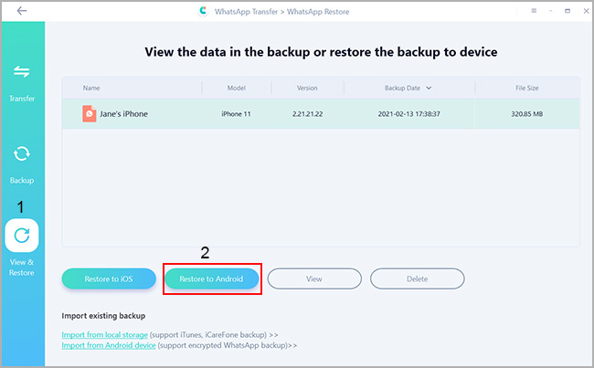 select iphone whatsapp backup