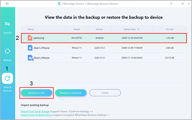 restoring android whatsapp business messages from backup to iphone