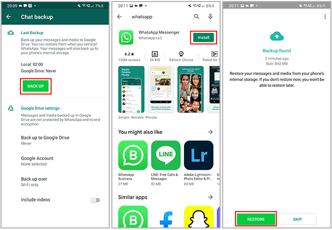 restore whatsapp from local drive to samsung galaxy s21