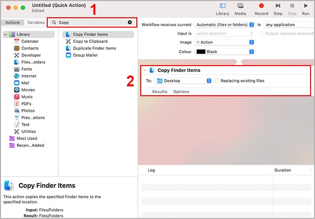 drag copy finder items to workflow