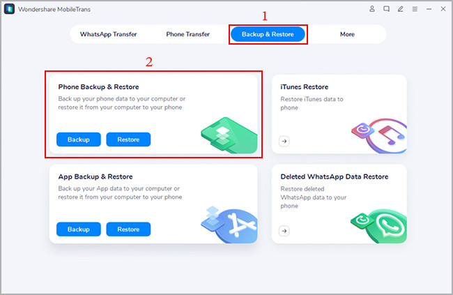 select backup and restore mode