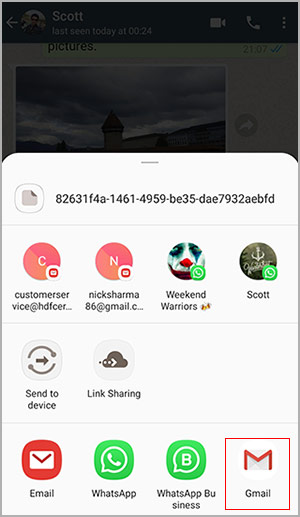 select email app to forward whatsapp business messages