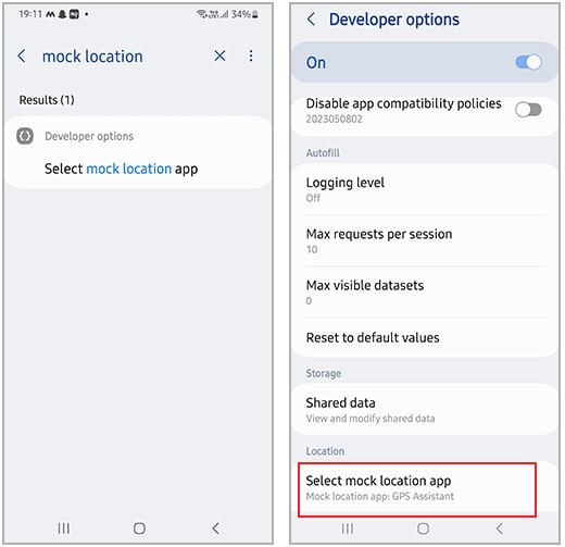 select mock location app on android