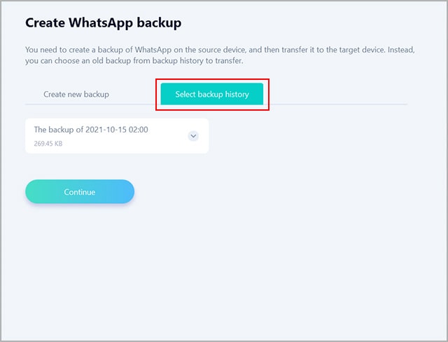 select previous whatsapp chat history