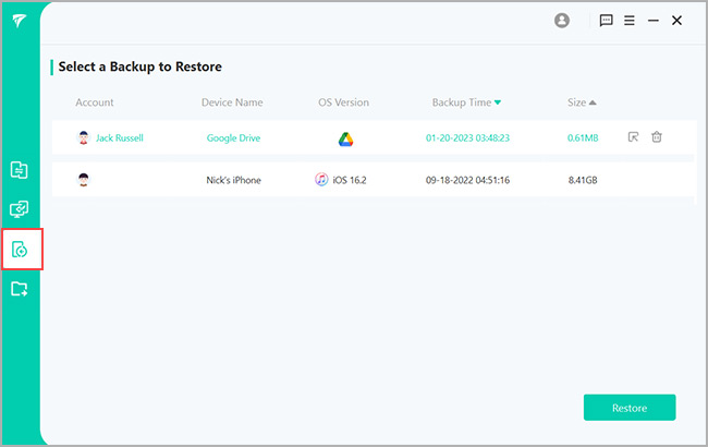 select restore LINE from database to iOS mode